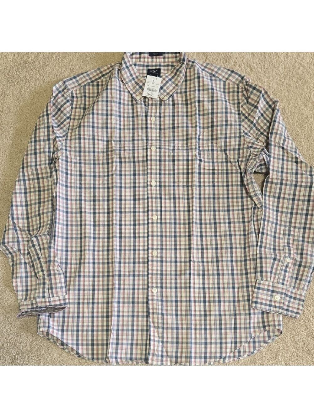 J. Crew Factory Blue and Tan Plaid Button-Down Shirt